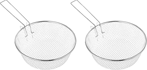 Cesta de alambre profundo para cocinar, paquete de 2, colador para freidora, acero inoxidable comercial, cestas de 11 pulgadas con asa