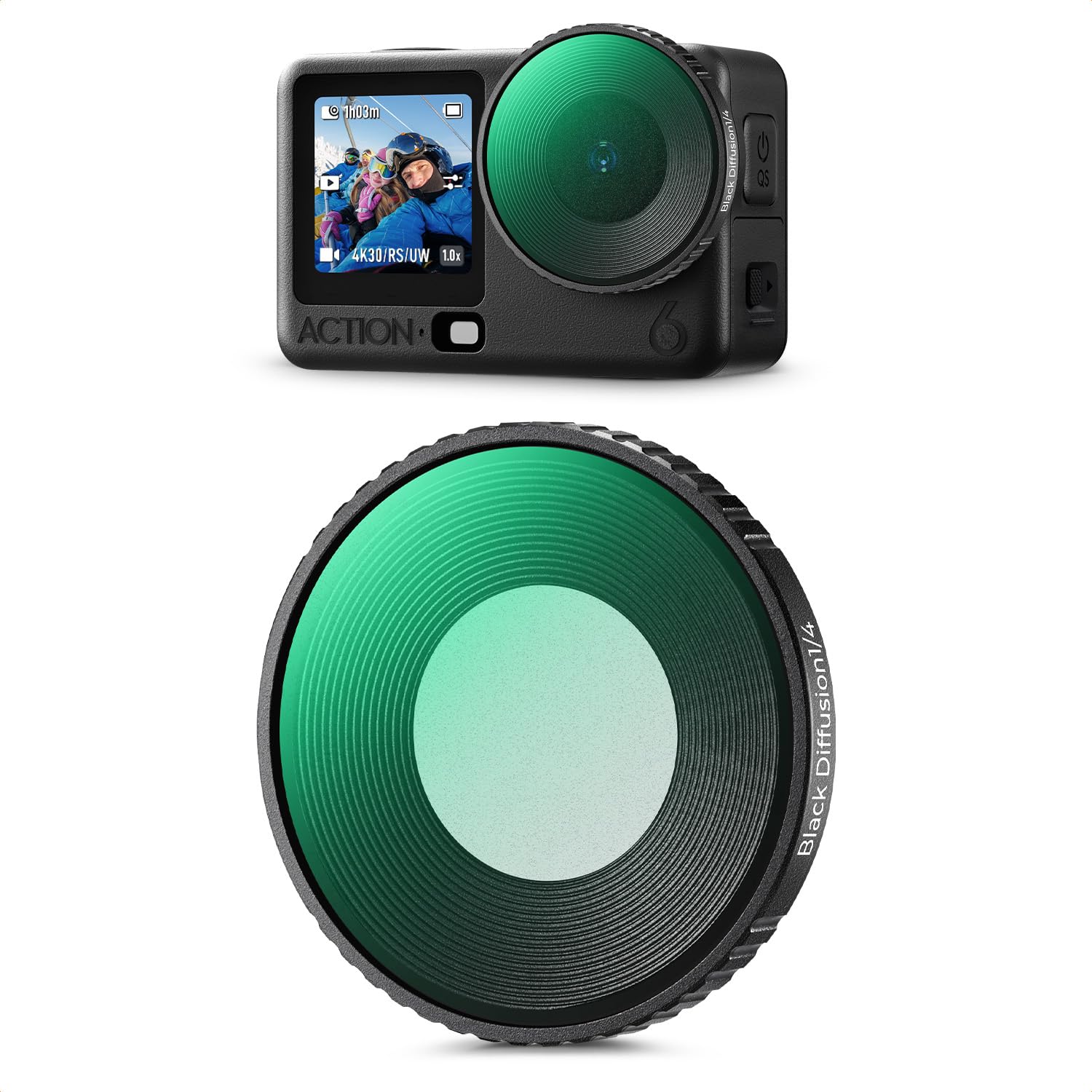 K&F CONCEPT Filtro Black Diffusion 1/4 de Roscado Compatible con dji Osmo Action 6, Accesorios para Cámara de Acción Multirrevestidos/Cristal Óptico/Marco de Aleación de Aluminio