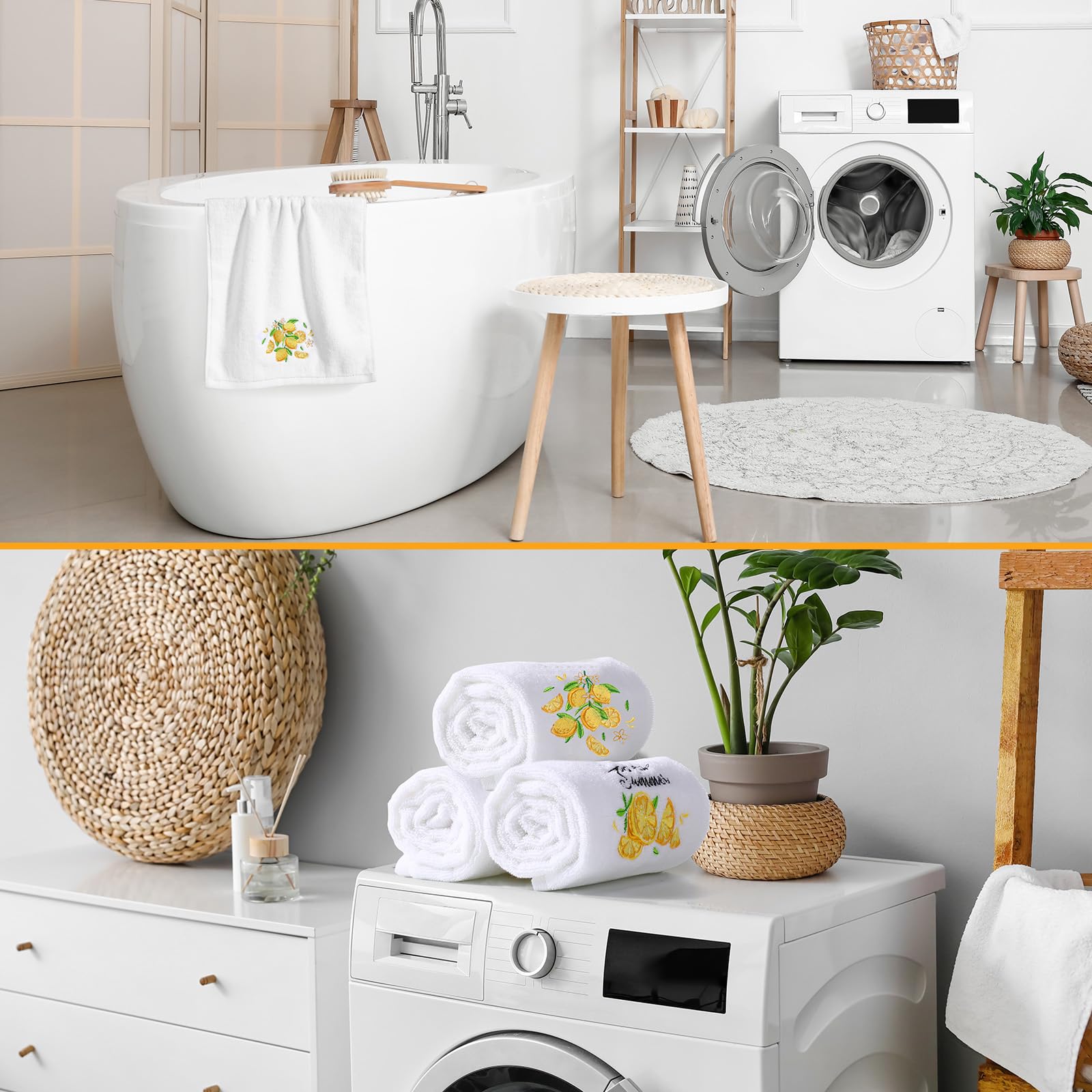 Remagr Paquete de 2 toallas de mano de algodón bordadas de limón de 13.7 x 29.5 pulgadas, toalla de mano de verano con cinta decorativa de verano con temática de frutas, juego de paños de cocina para