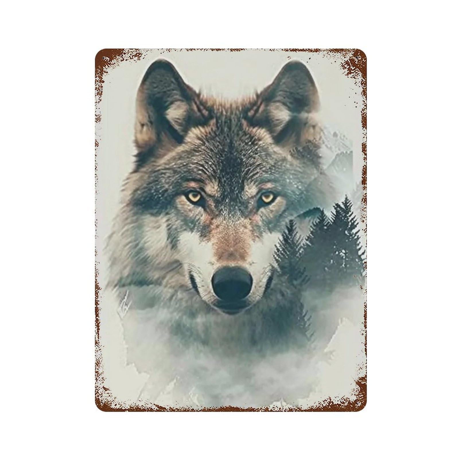 YHGERTKU Timber Wolf Forest Landscape 04 Wall Art Retro Iron Vintage Metal Tin Sign Poster Modern Decor for Living Rooms Gift 40x30cm