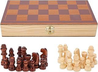 Jogo de Xadrez de Madeira, Tabuleiro de Xadrez Dobrável, Jogo de Xadrez de Viagem Portátil Feito à Mão Com Compartimentos para Armazenamento de Peças de Jogo, Jogo de Xadrez para
