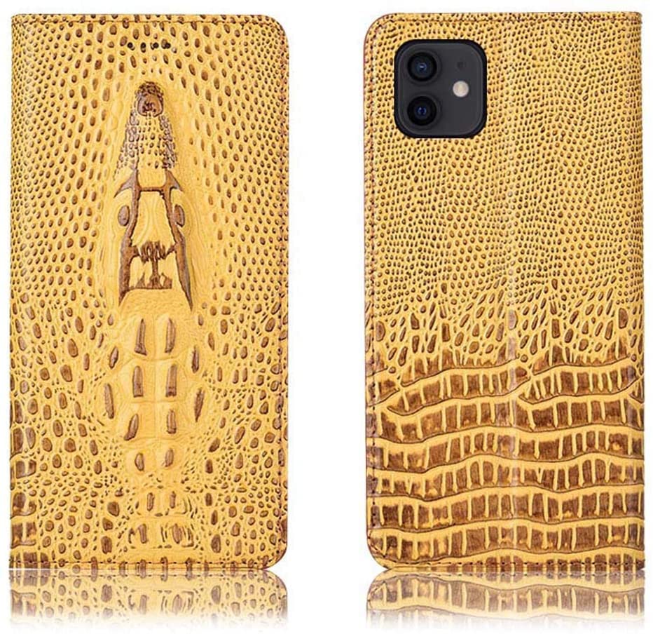 Étui en cuir iPhone 12 crocodile jaune haut de gamme à clapet