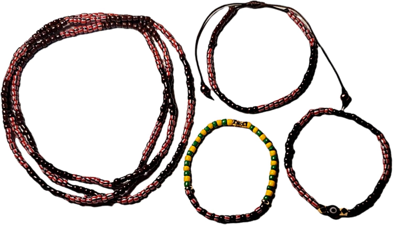 Handmade Ilde and Eleke Santeria Evil Eye Orishas Orula Protection Stretch Adjustable Beaded Unisex Amulet Bracelet Pulseras and Necklace Collar Set