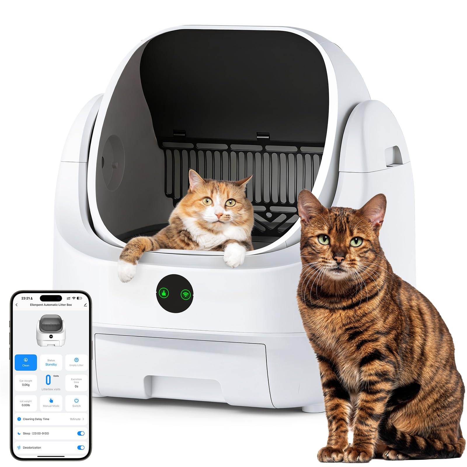 Lettiera Gatto Autopulente Aperta, Ellenpent Lettiera Automatica Silenziosa per Gatti Grandi Antiodore, Cassetta per Gatti Abilitata WiFi Controllo APP&Sicurezza, Ideale per Famiglie con Più Gatti