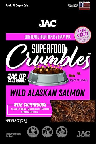 JAC Dog Food Topper and Gravy Mix Wild Alaskan Salmon with Postbiotics, Meal Enhancement Dog Food (Approximately 52 Servings) Made in The USA