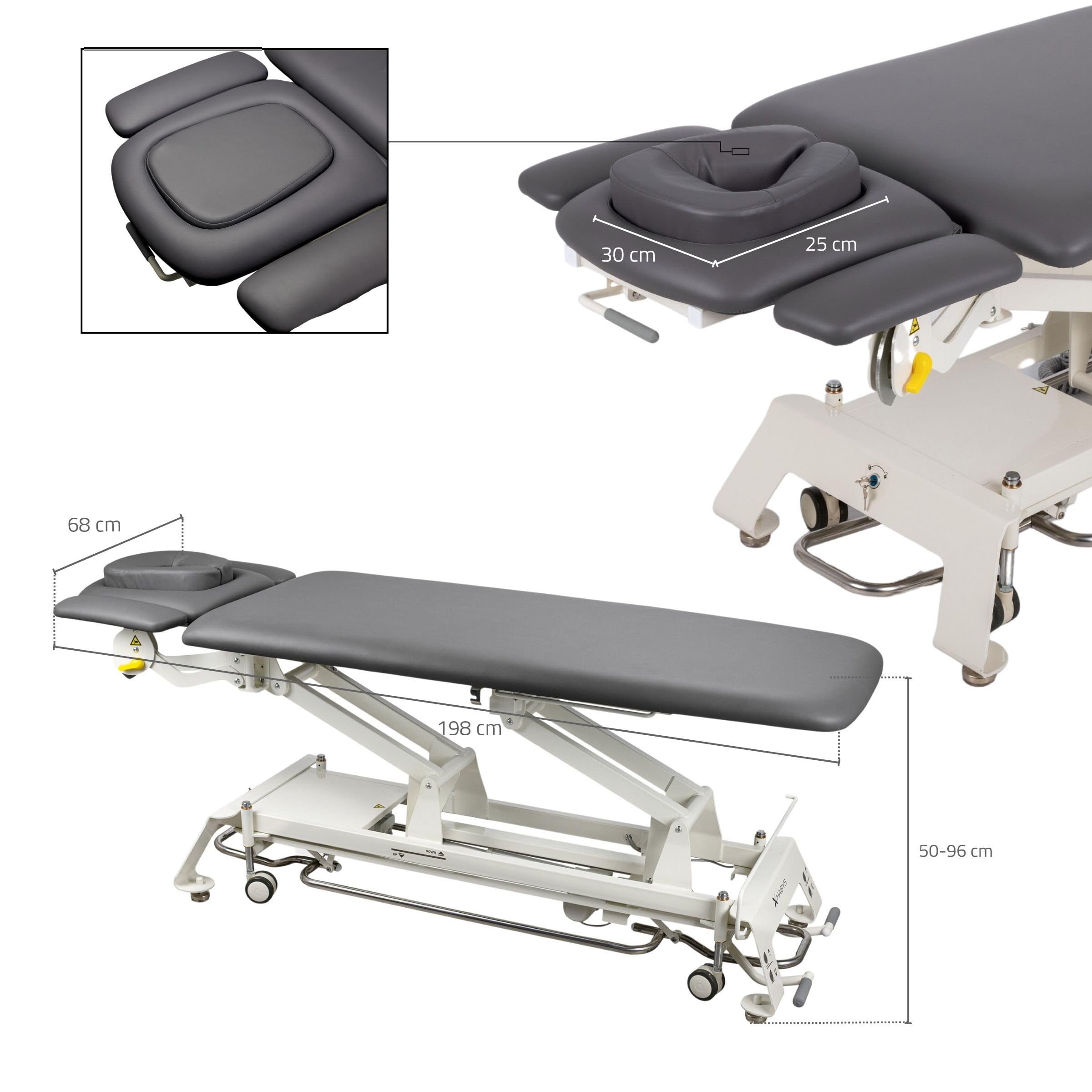 HABYS Evero V4 | Elektrische Massageliege Behandlungsliege Therapieliege Massagebank Kosmetikliege | Höhenverstellbar 198 x 68cm |Elektrisch | 4 - Segmente | MDR-Zertifizieriung | Grau