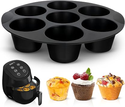 Air Fryer Muffin Pan 7 Cups 6.9" Round Egg Bites Silicone Mold Compatible with 3.55.8l Fryers, Heat Resistant & Dishwasher Safe Nonstick Silicone Muffin Pan for Muffins, Egg Bites & Easy Snacks