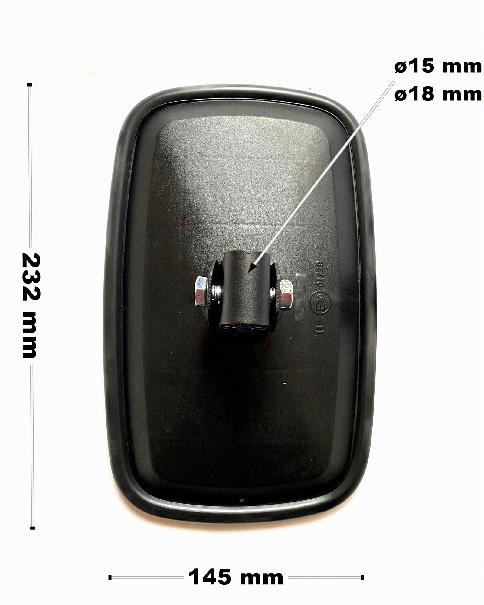 Lot de 2 rétroviseurs extérieurs 232x145 mm Ø 15 Ø 18 E20 pour tracteur, pelleteuse avec support