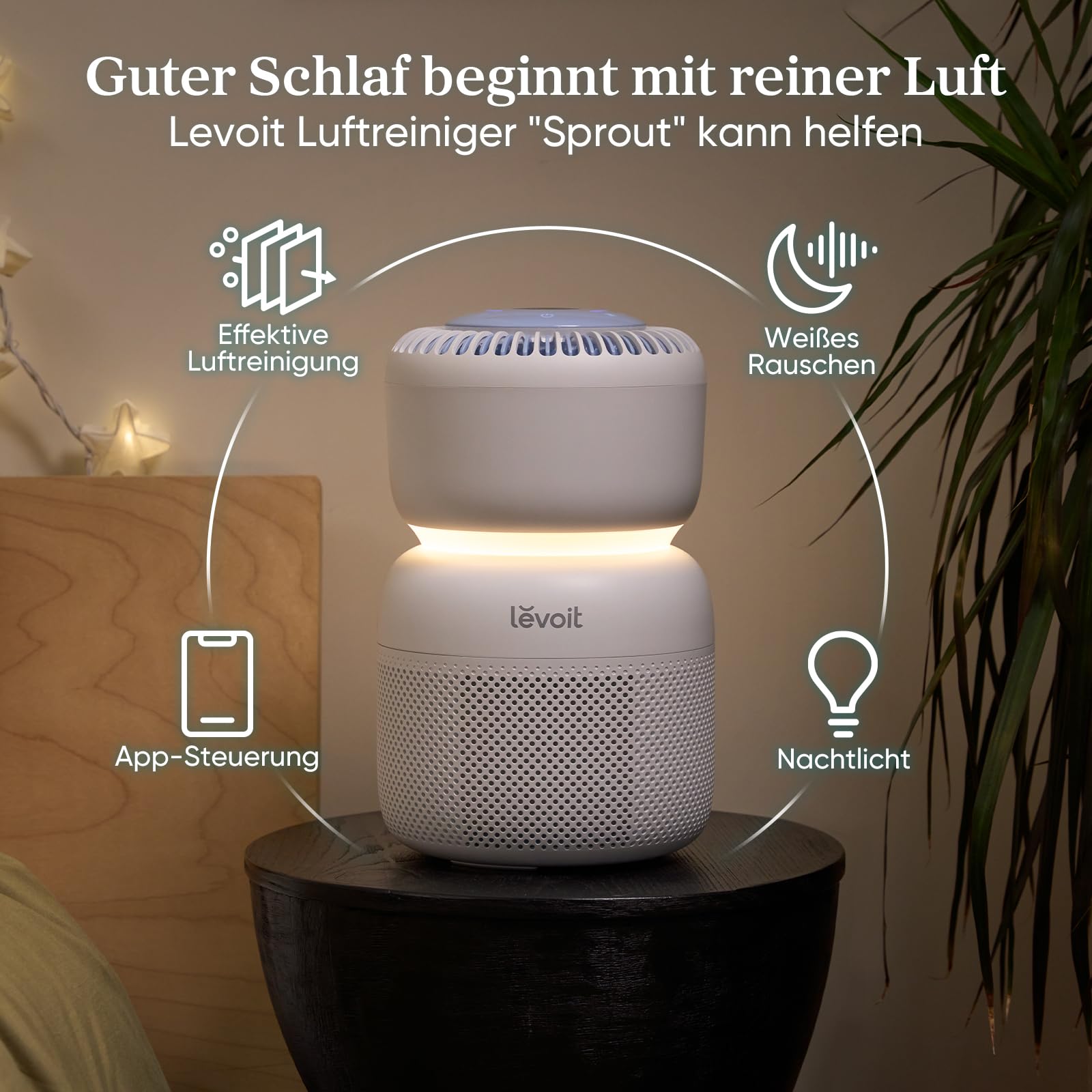 Levoit HEPA Luftreiniger mit 5 Sensoren, Luftfilter gegen 99,97 Prozent Staub Pollen, Echtzeit-Luftqualitätsanzeige, App Steuerung, Nachtlicht und Weißes Rauschen für besseren Schlaf, bis zu 30㎡, Blau
