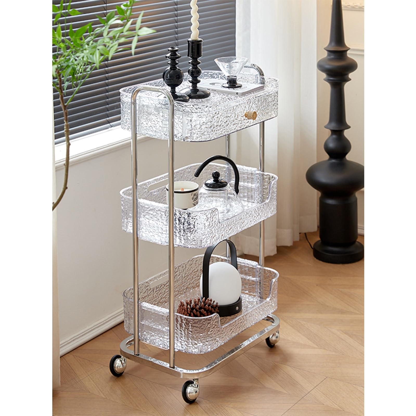 Amazon.co.jp: キッチンワゴン 透明アクリル 引き出し付き 多機能収納