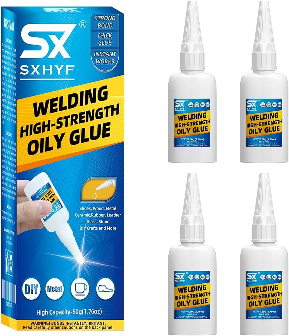 SXhyf Welding High-Strength Oily Glue - 4 Packs Ceramic Glue, Super Glue for Porcelain and Pottery Repair, Glass, Metal, Plastic, Wood, Leather, Crafts, Tile, Rubber and More, 3.52 oz (200 Gram)