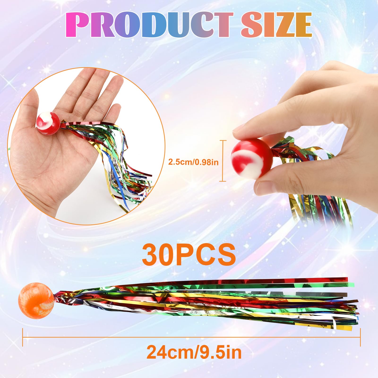 Farerkass 30 piezas Pelota Saltarina Niños con Cinta Color, 25mm Pelotas Saltarinas para Niños, Relleno Piñatas de Cumpleaños Infantil, para Bolsas Regalos, Fiesta Infantil y Cumpleaños — view 2