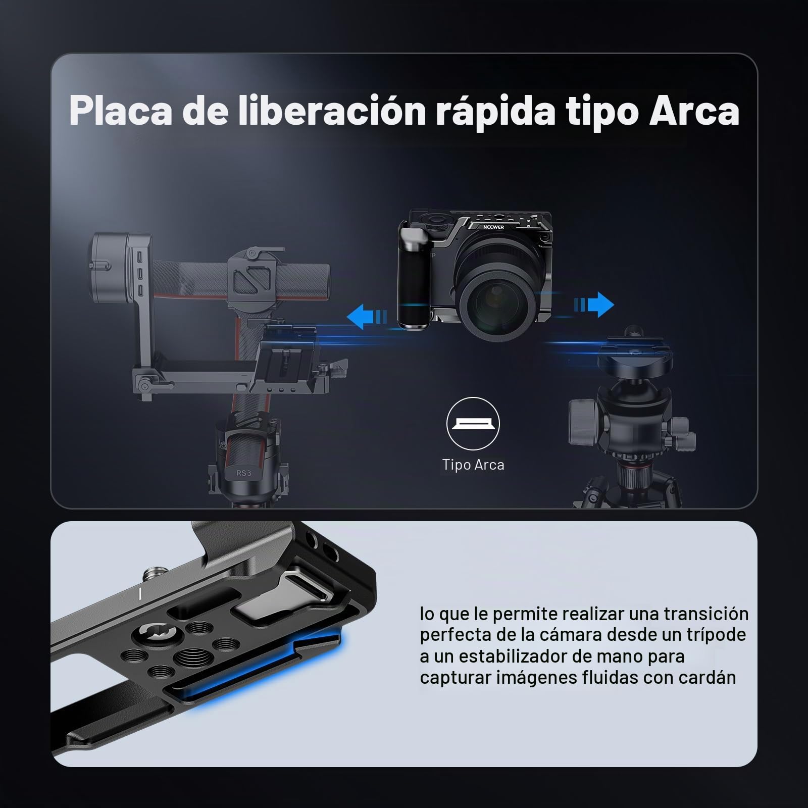 NEEWER Jaula para fp/fp L, Jaula de Cámara Metal con Soporte EVF-11, Roscas 1/4" y 3/8", Placa Liberación Rápida Arca, Agarre Ergonómico Silicona Compatible con Sigma fp fpL dji RS 4 Pro Gimbal,CA132