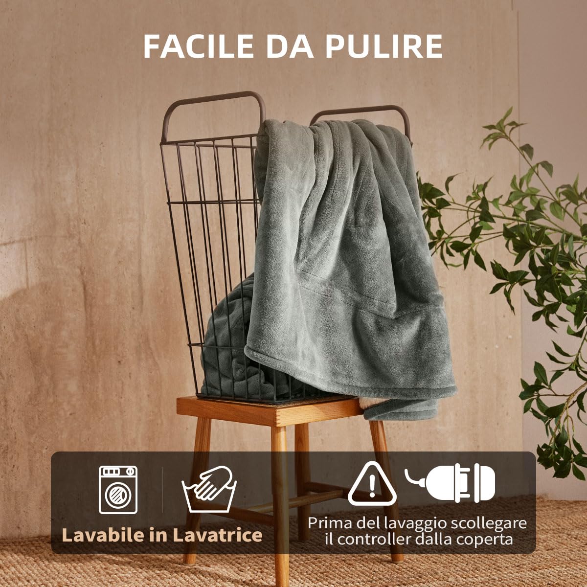 JET'S HOME coperta termica 130x180cm, coperta riscaldante elettrica con 6 regolazioni termiche, temporizzatore regolabile, lavabile macchina, protezione contro il calore eccessivo (grigio)