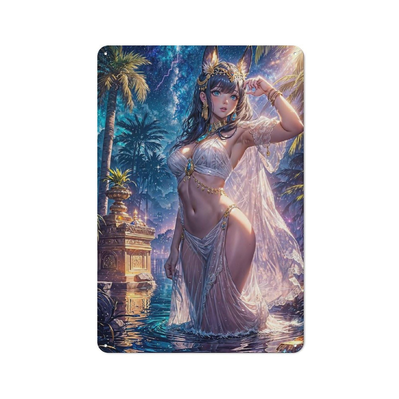 Junmoney Style-5 Metal Sign 30X20cm With Egyptian Goddess In Moonlight For Hallway Wall, Vintage Decor, For Vintage Wall Decor Fans, For Themed Room Decoration