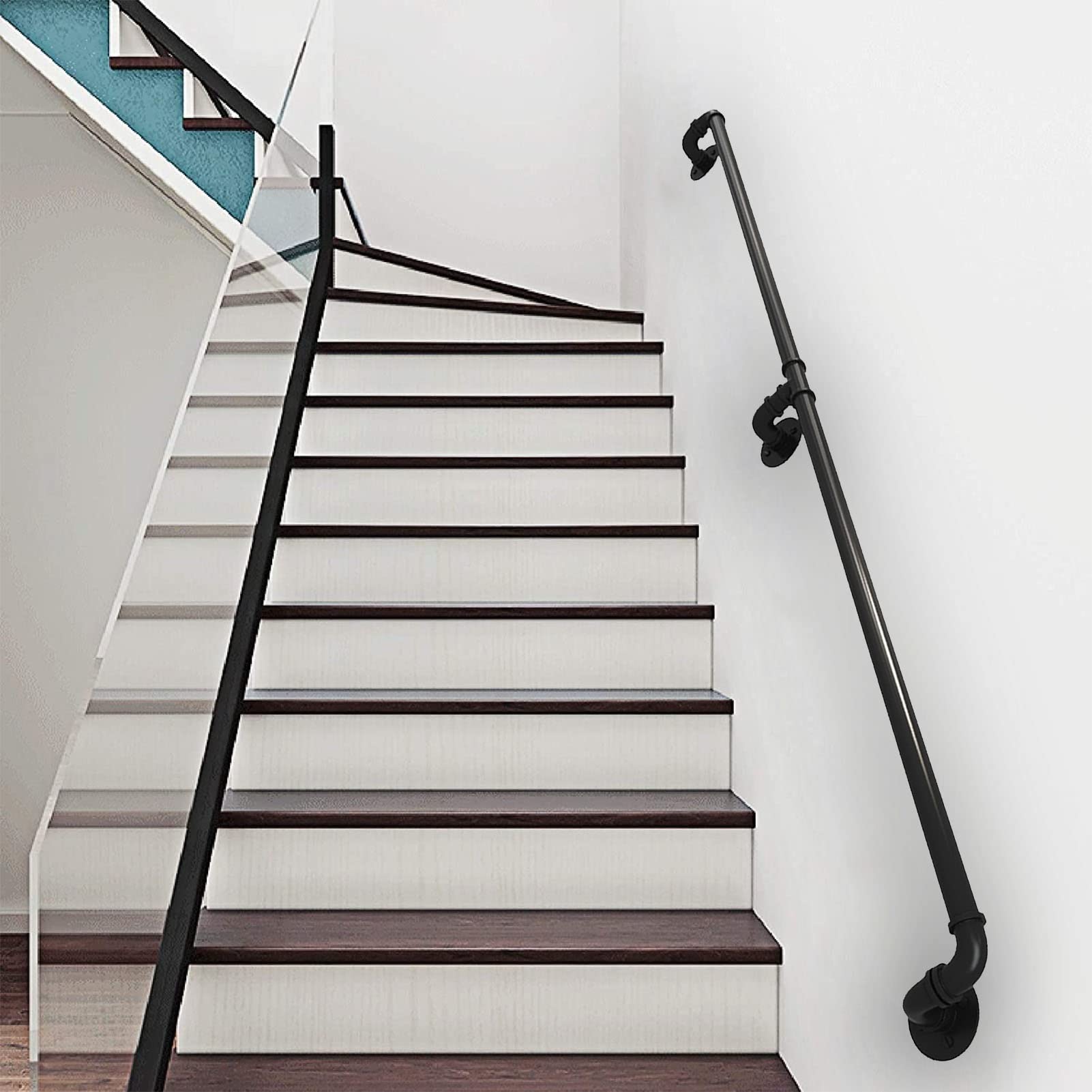 Buy Staircase handrail Stair Banister Handrail, 1ft20ft Wall Support Modern Black Iron Loft