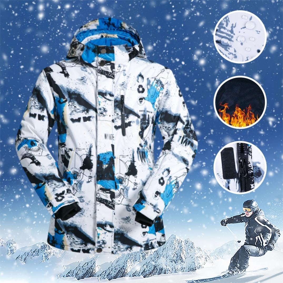 Men’s Waterproof Windproof Snow Jacket Insulated Outdoor Raincoat Winter Loose Hooded Snowboarding Ski Jacket