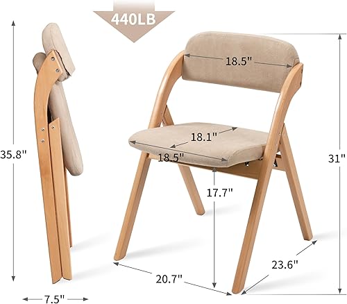 Miniatura 2 de HOMEFUN Sillas plegables con asientos acolchados, juego de 2 sillas de comedor apilables de madera con funda extraíble montada, silla adicional