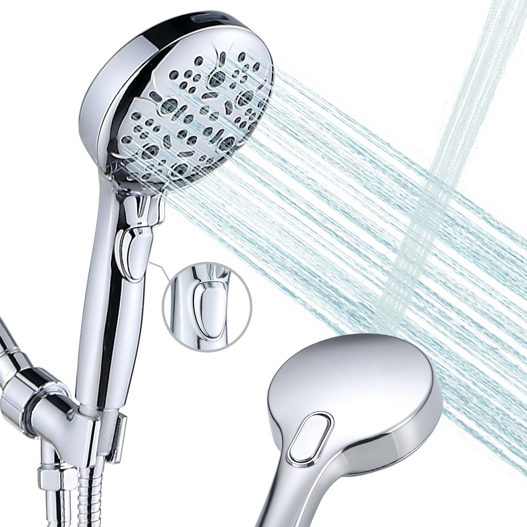 Ręczna słuchawka prysznicowa z bardzo długim wężem 200 cm, 7 trybów zdejmowanego prysznica z włącznikiem/wyłącznikiem, wysokociśnieniowa ręczna głowica prysznicowa z rozpylaczem prysznicowym