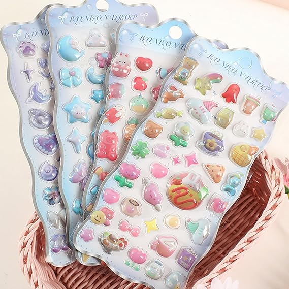 400+ Pieces Mini Kawaii Sheets Stickers, 3D Waterproof Cute Stickers, Cartoon Clear Animals Stickers, for Kids Boys Girls, Stickers for Water Bottles Scrapbook Skateboard