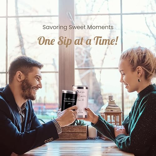 Miniatura 8 de Juego de 2 tazas de café con aislamiento y tapa de 20 onzas, taza de viaje de acero inoxidable de doble pared para parejas amorosas, taza térmica