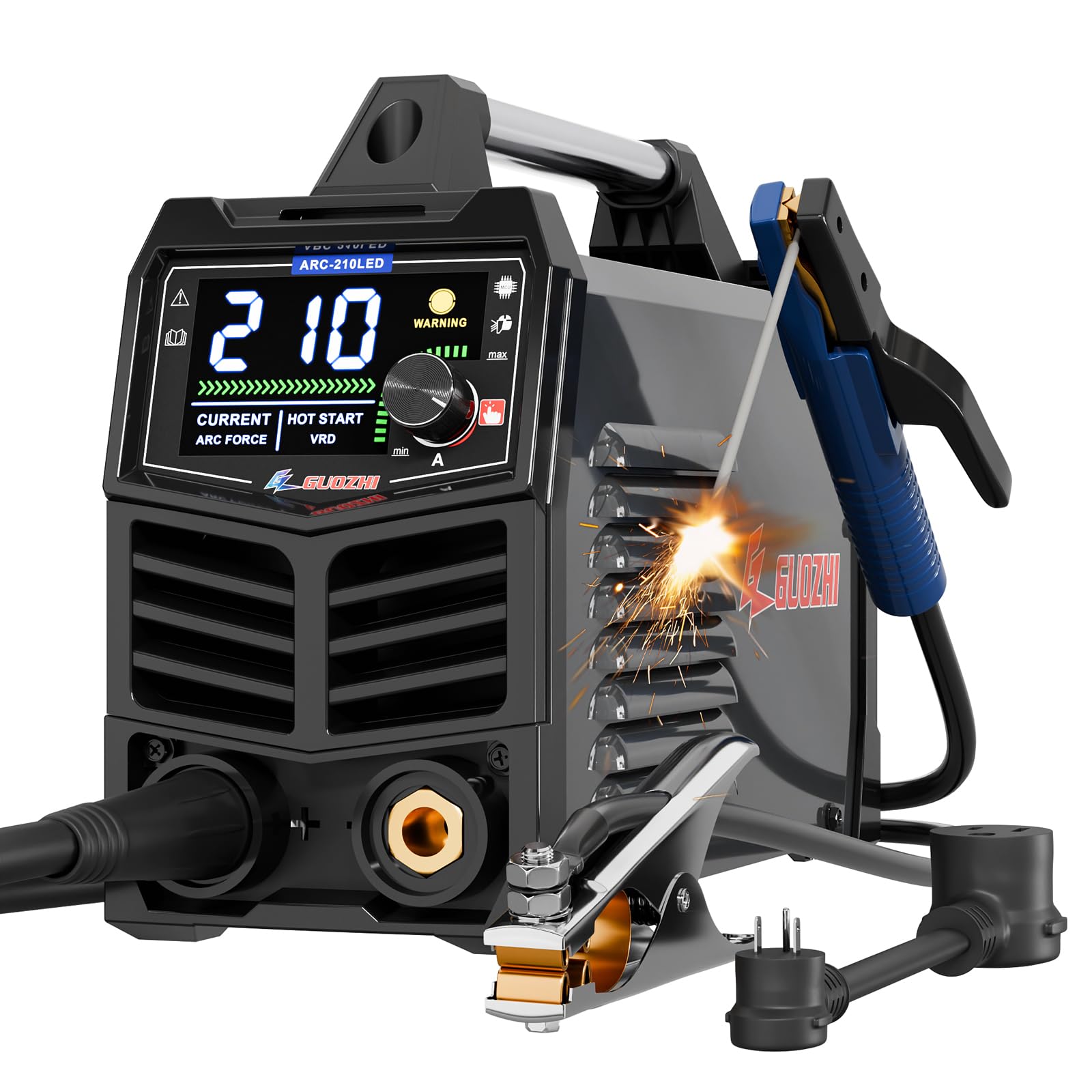 GZ GUOZHI Stick Welder 210Amp Large LED Display Digital Inverter IGBT Welding Machine,110V/220V Dual Voltage Hot Start Portable MMA ARC Welder Machine