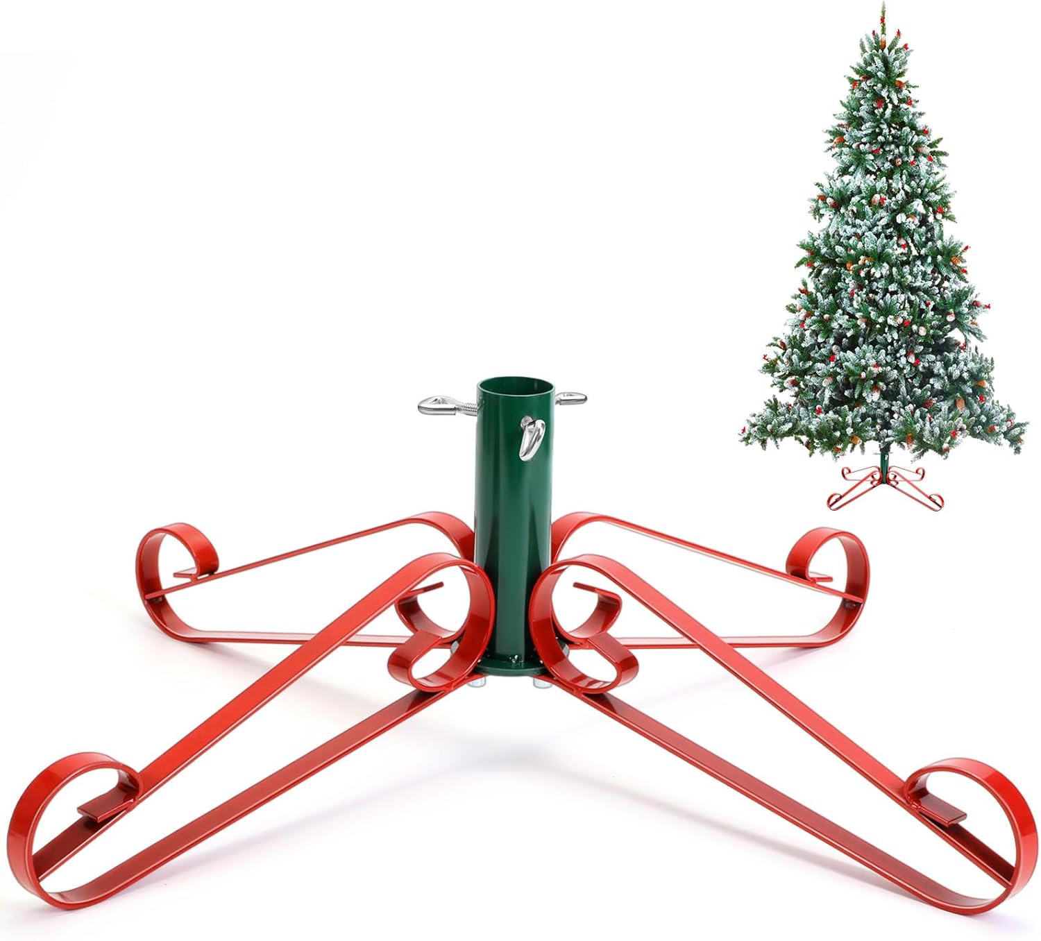 Christmas Tree Stand for Artificial Fake Tree Holder 4 to 8 FT Iron Metal Adjuatable Xmas Tree Base with Thumb Screw Indoor Outdoor Holiday Party Decor Fits Up to 1.4" Tree Trunk(Mix)