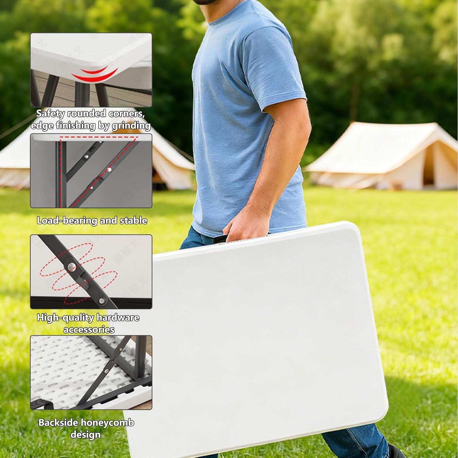 6 Feet Folding Table,Portable Plastic Foldable Table with Steel Legs&Carrying Handle for Party,Dining,Indoor/Outdoor Picnic, Camping,Weddings,Garden Dining(White-70" *28")