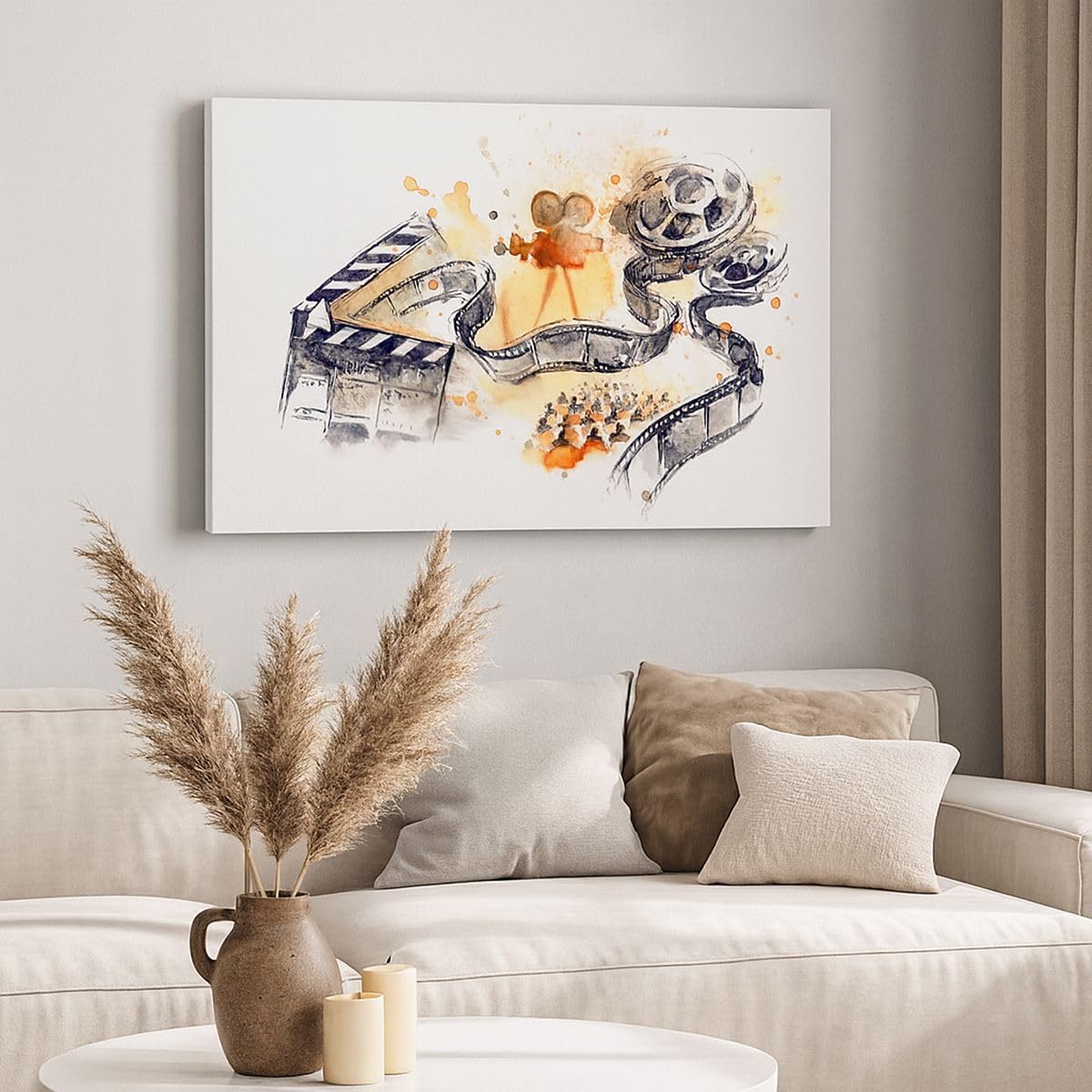 Wandbilder Dekoration Wohnzimmer Film Projektor Illustration Bilder auf Leinwand 120x80cm Leinwandbild Schlafzimmer Deko Wand Kunstdruck Art Groß XXL Wanddeko Bild Wall Decor Canvas AA120x80-3017