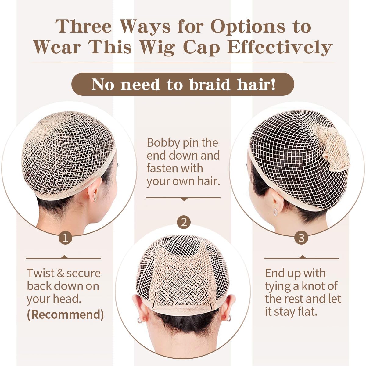Dreamlover Wig Caps, No Braiding Needed Wig Caps for Wig Beginner, Wig Net for Long Hair, Hair Net for Halloween Cosplay, Natural Nude, 2 Pieces