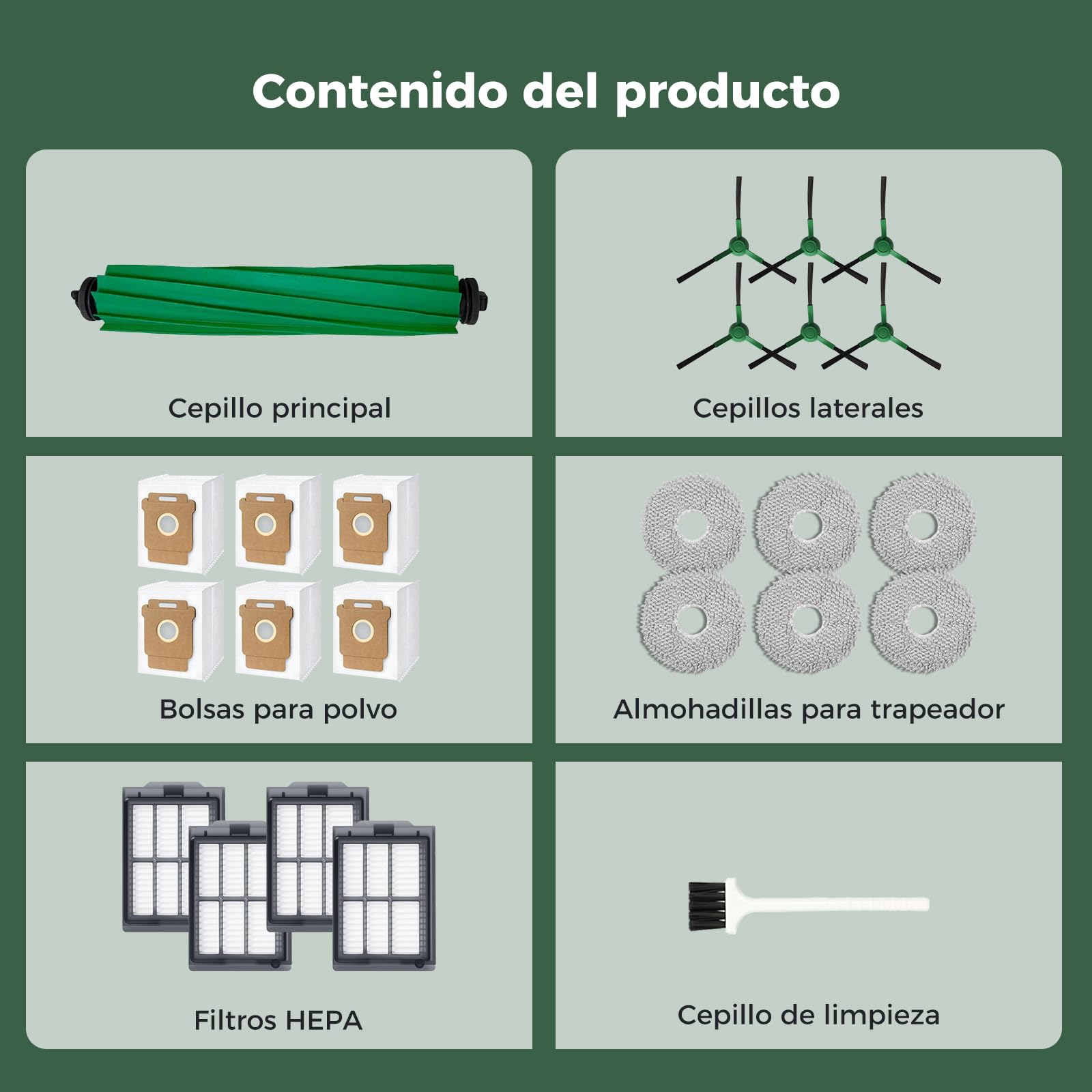 Para iRobot Roomba Plus 405 Combo / 505 Combo / 507 Combo, Serie 400/500, Yivy Kit de 24 Accesorios: 1 Cepillo Principal, 6 Laterales, 4 Filtros, 6 Mopas, 6 Bolsas