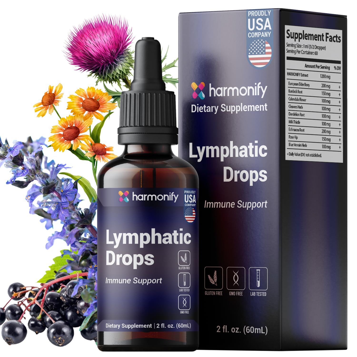 Lymphatic Drainage Drops 2 fl oz (60 mL), Natural Blend with Elderberry, Burdock Root, Dandelion & Echinacea | Herbal Support