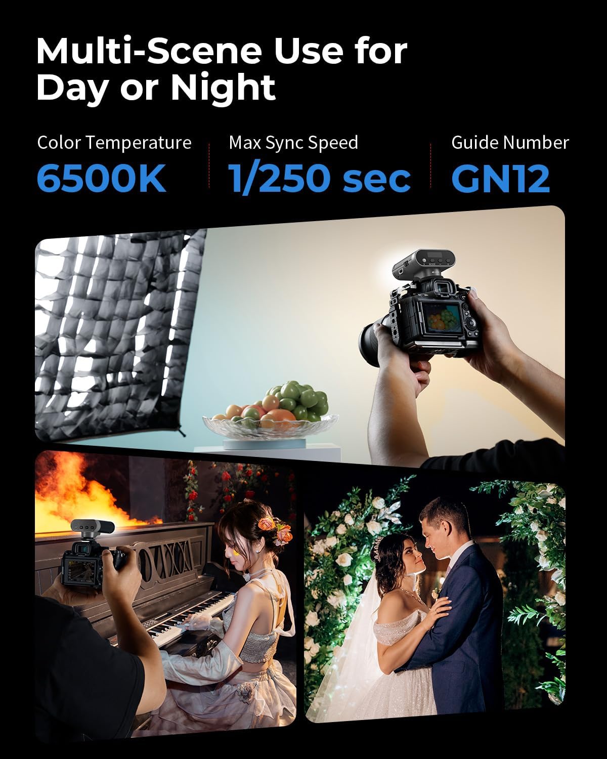 SmallRig RS20 Mini Camera Flash for Sony for Canon, GN12 Speedlight for Camera with 2000mAh Battery OLED Screen, 500 Full-Power Flashes/1.8s Recycle/6500K, A/M Mode 8-Level 1/1-1/128 -(Silver) 5818