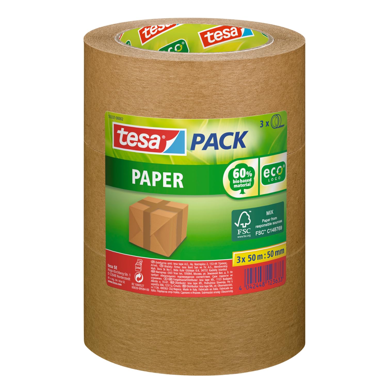 Ruban Adhésif Kraft Écologique - 2inch X 60yards - Sans Plastique, Biodégradable - Lot De 6