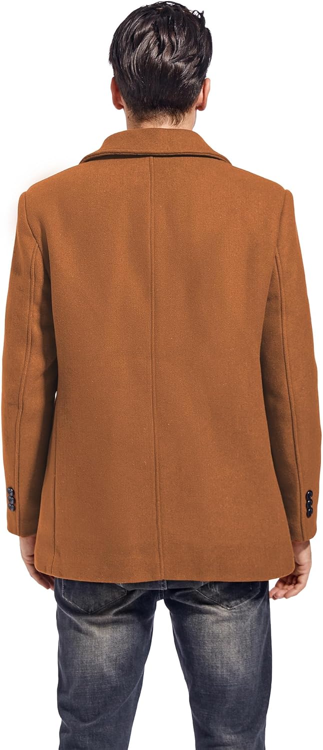 FTCayanz Men's Winter Pea Coat Slim Fit Trench Coats Double Breasted Warm Wool Blend Overcoat