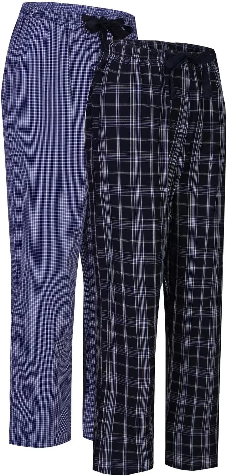 Men’s 100% Cotton Pajama Pants for Men Plaid Bottoms Woven Elastic Drawstring Sleep Pant