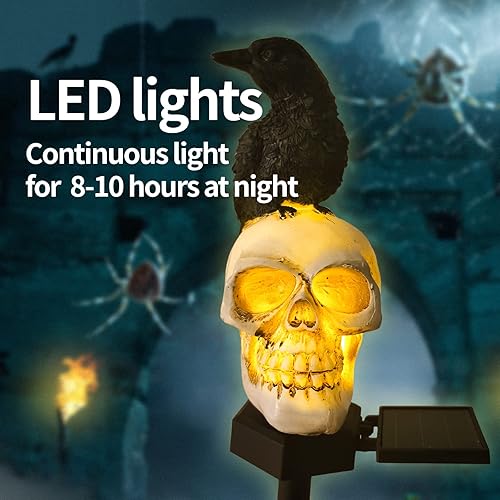 Miniatura 6 de QH & Garden Luces solares de Halloween para decoración al aire libre, luces de fantasma impermeables, estatua solar de calavera para jardín con