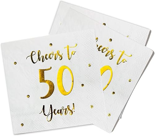 Miniatura 9 de Servilletas de cóctel de Cheers to 50 años, decoraciones de feliz cumpleaños número 50 para hombres y mujeres, decoraciones de aniversario de boda,