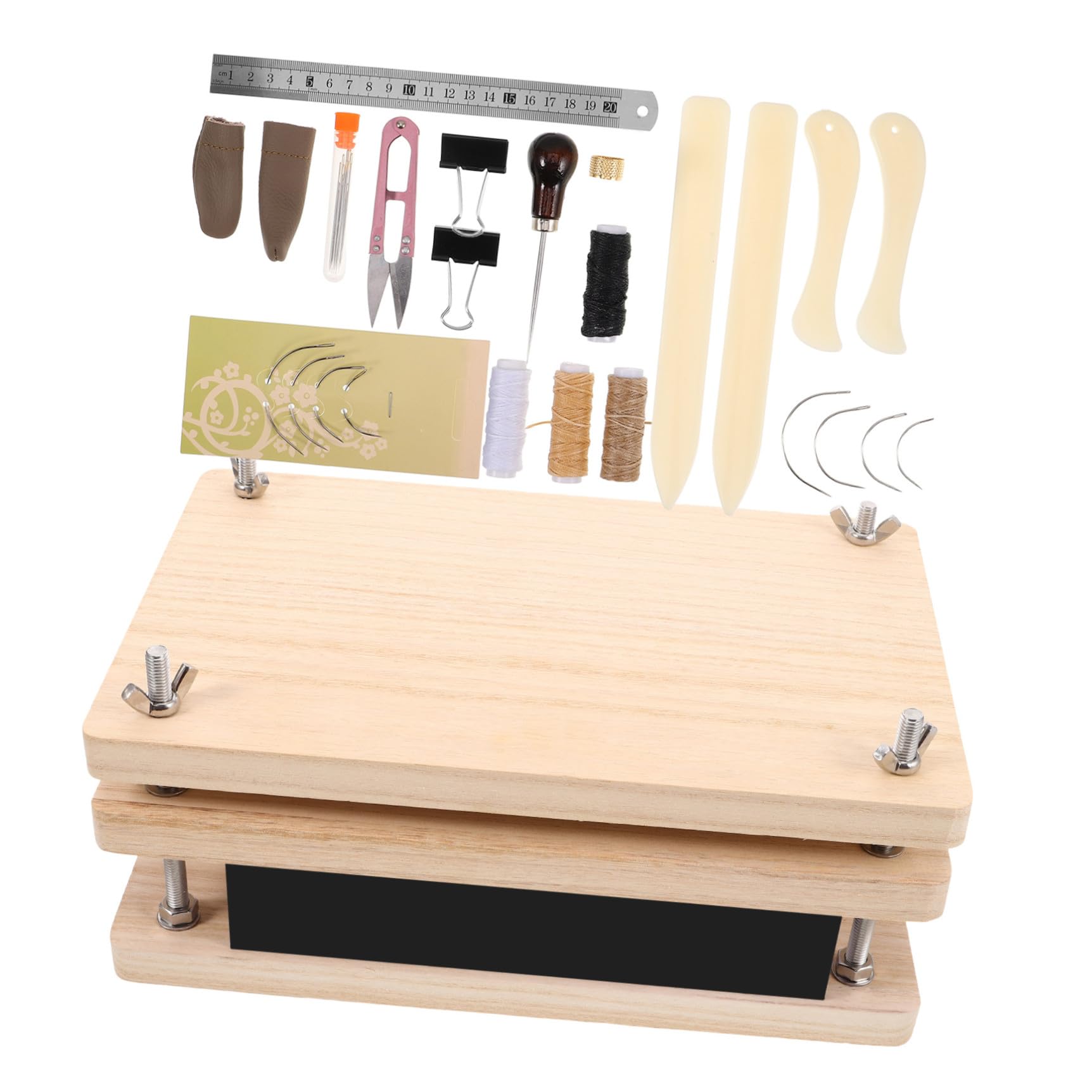 HOMSFOU Kit de Reliure en Bois et Métal, Outil de Reliure Portable, Presse à Livres pour Débutants, Restauration de Livres Anciens, 1 Set