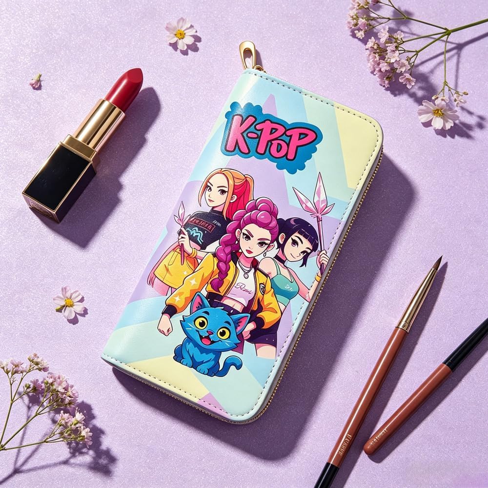 Kpop Kawaii Mini Wallet & Coin Purse - Cute Cartoon Card Holder with Zipper, Compact 7.3×4.3in, Daily Essential for Fans (Kp3)