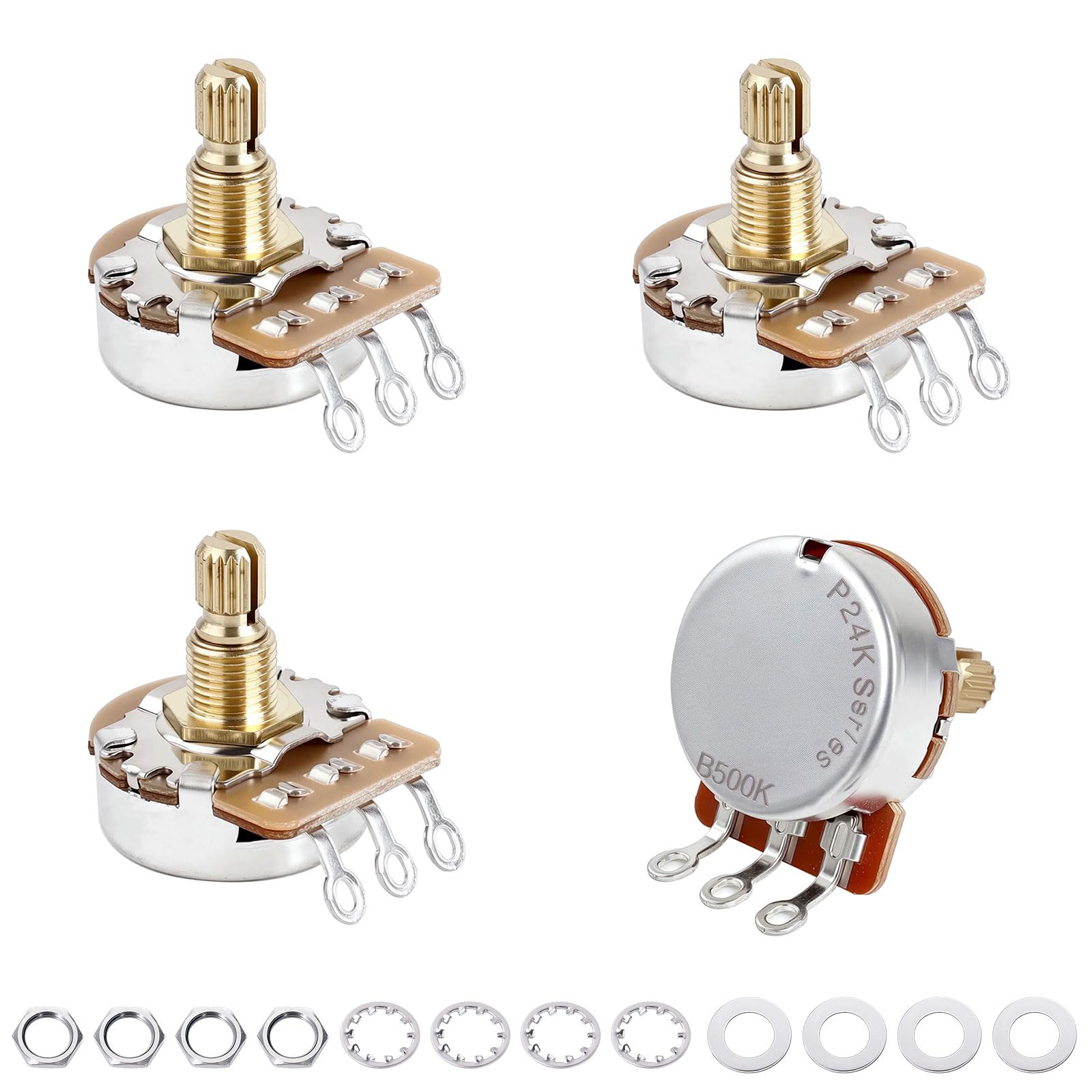 Banworks Brass B500K M8 Thread Full Sized Guitar Pots Metric 18-Spline Pots