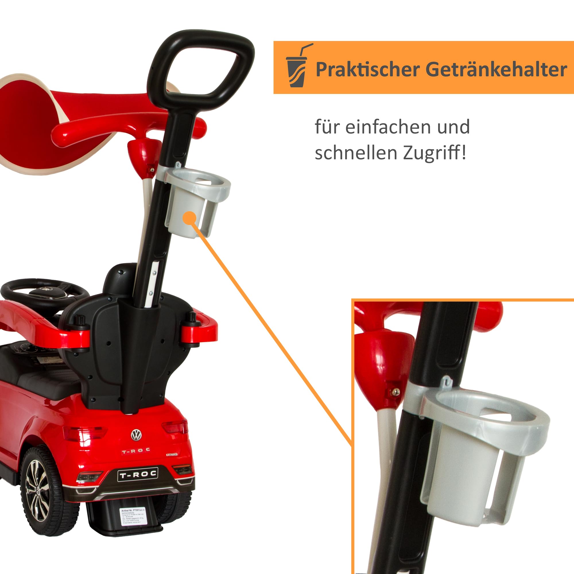 LEMODO Rutschauto mit Schiebestange ab 1 Jahr | Rutschfahrzeug mit Sicherheitsbügel | Schiebeauto mit Sonnenschutz | Staufach | Sound-Lenkrad | Von VW Lizenziertes Kinderspielzeug
