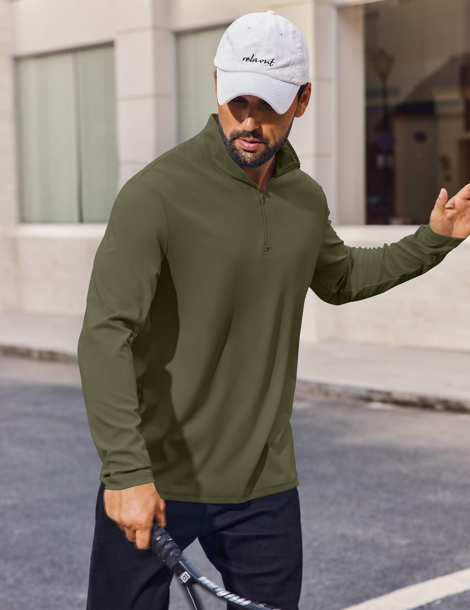 COOFANDY Maglia da uomo a maniche lunghe con cerniera a un quarto, protezione solare UPF 50+, rash guard, atletica, golf, corsa