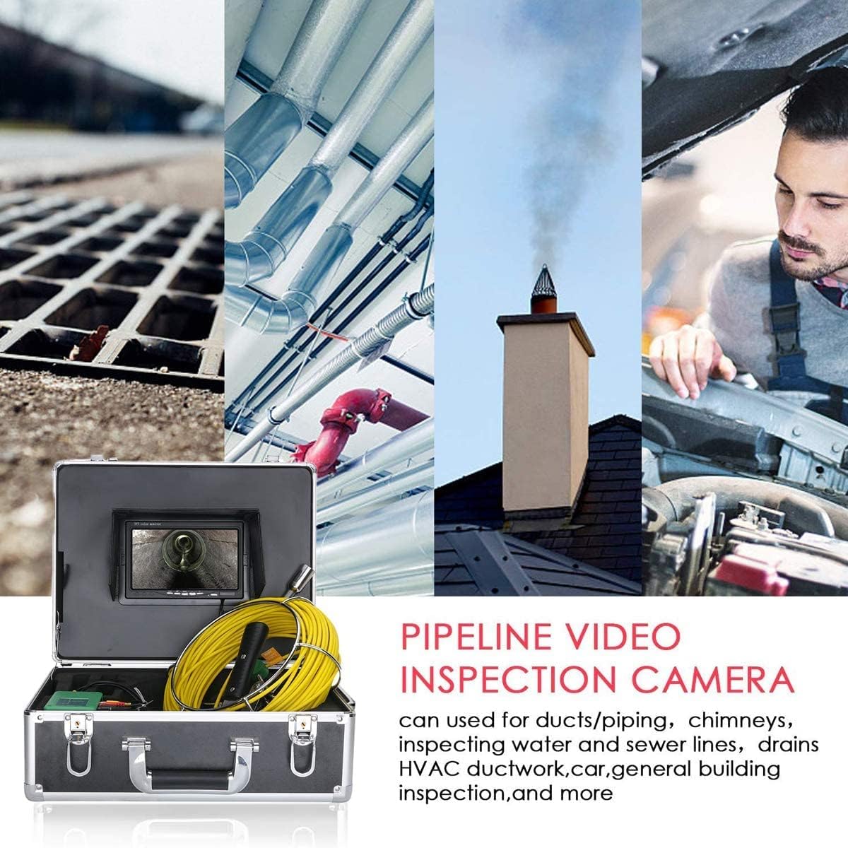 Endoscope Camera 30M/50M Drain Sewer Pipe Industrial Endoscope Inspection Video Camera with 1080PDual Camera Lens 7Inch IPS Monitor
