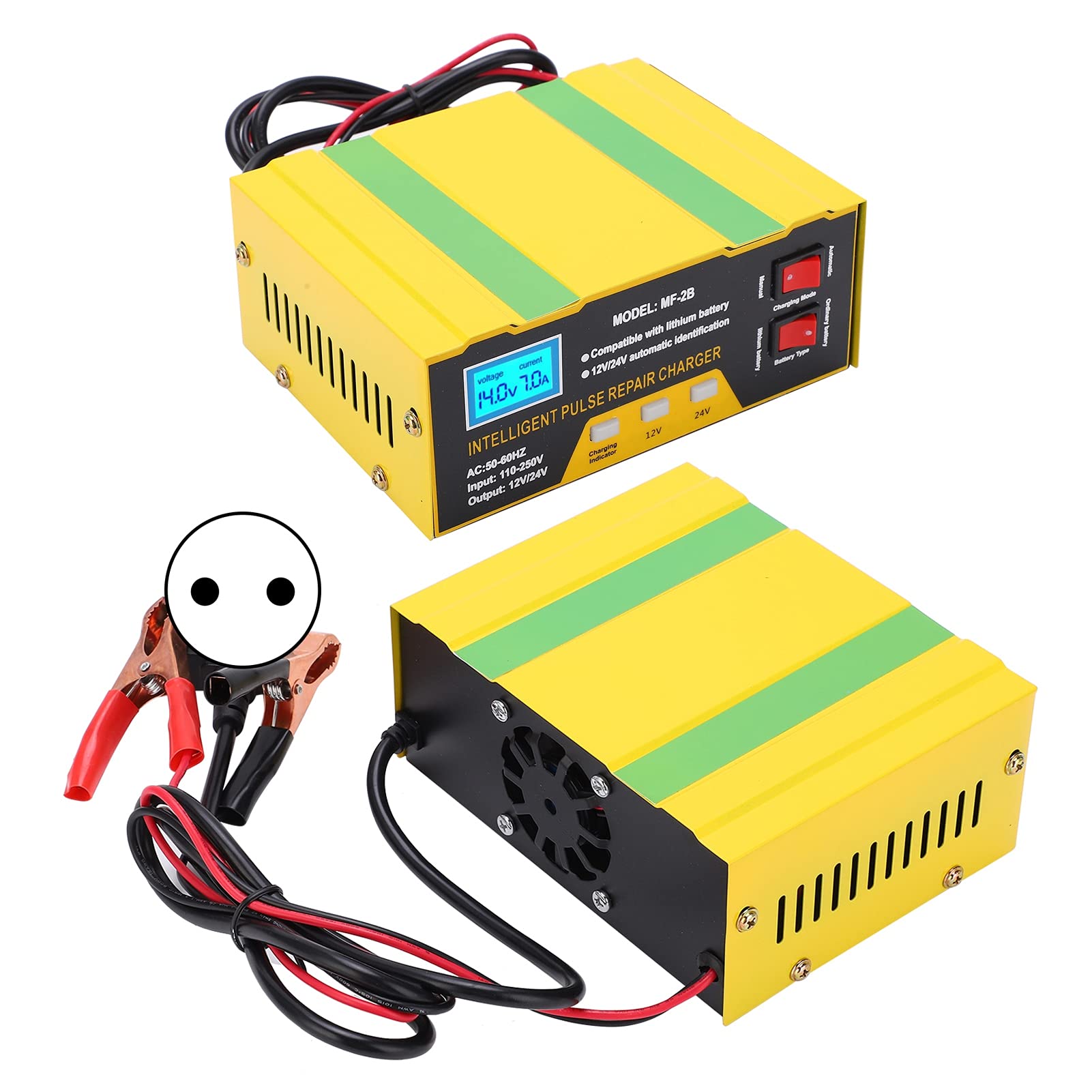 YWBL-WH Chargeur de Batterie Chargeur de Maintien du Mainteneur Automatique pour Les Principaux Batteries au Lithium Aciding 180W 12V 24V (Prise UE)