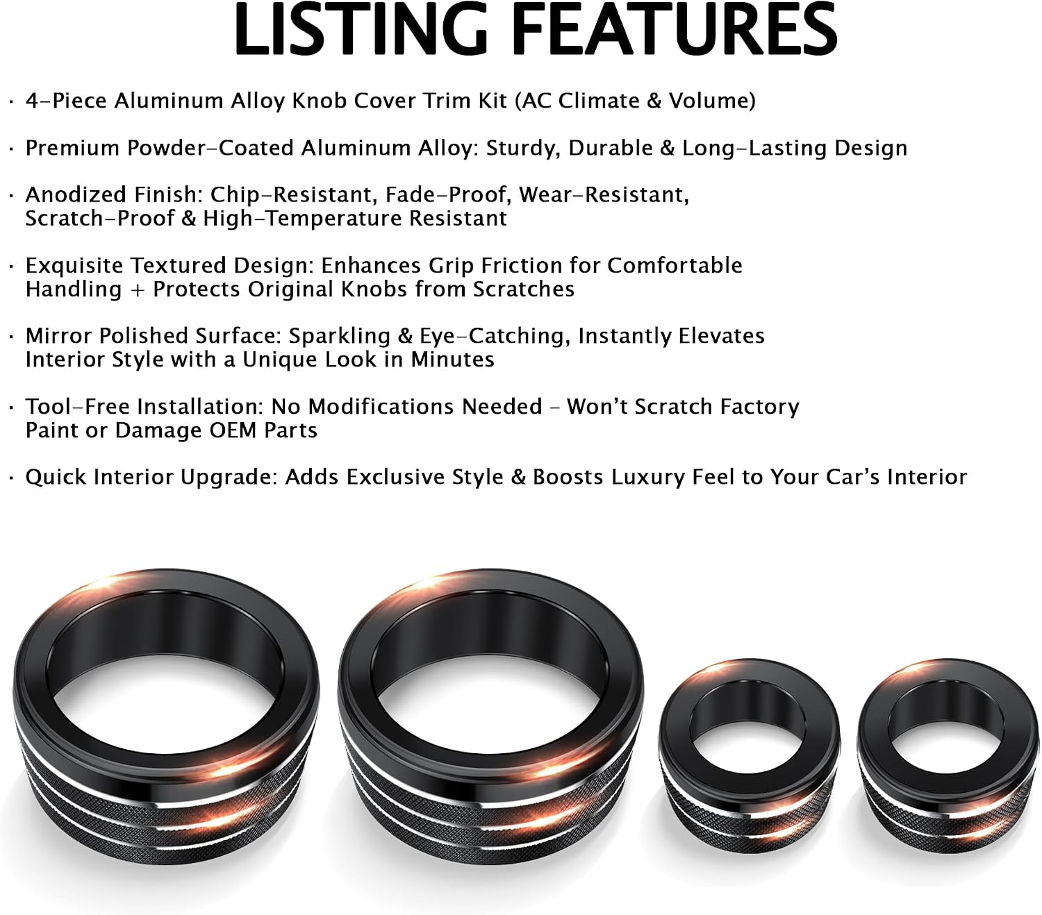 for 2026 Hyundai Palisade Accessories, 4PCS Premium Aluminum Decorative Switch Ring Trims Knob Cover Set (Black), Interior Upgrade, Knob Protection, Tool-Free Installation