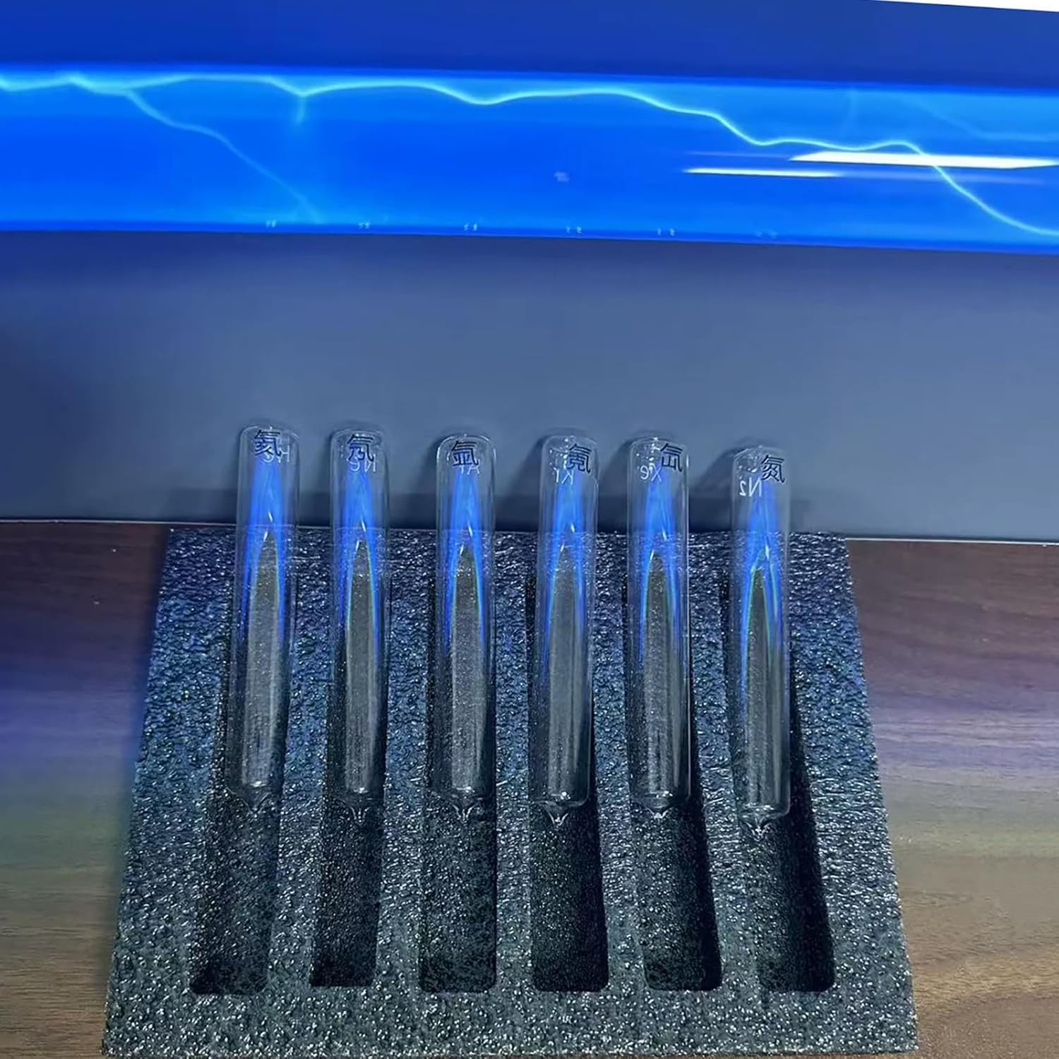 Noble Gas-Leuchtröhren-Set, 6-teiliges Element-Lichtröhren-Set, mit Exciter und Halterung, Wissenschaftsdemo-Kit, für Wissenschaftsunterricht, Chemie-Klassenzimmer