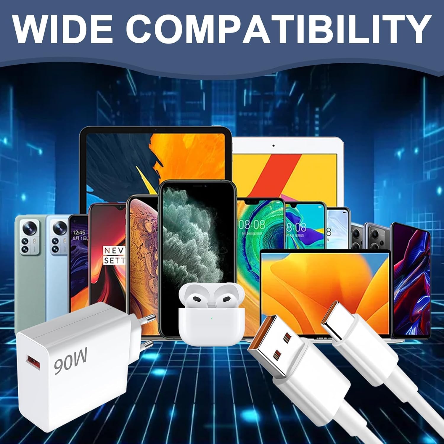 Caricatore rapido 90 W Xiaomi con cavo USB C 1,5 m per Redmi Note 14 Pro, 15T, Poco X7 Pro