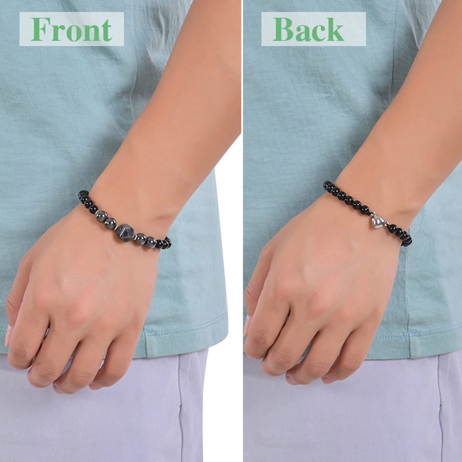 Steinperlenarmband, 6 mm Steinherz-Magnetarmband, Kettenarmbänder für Männer, 21,5 cm