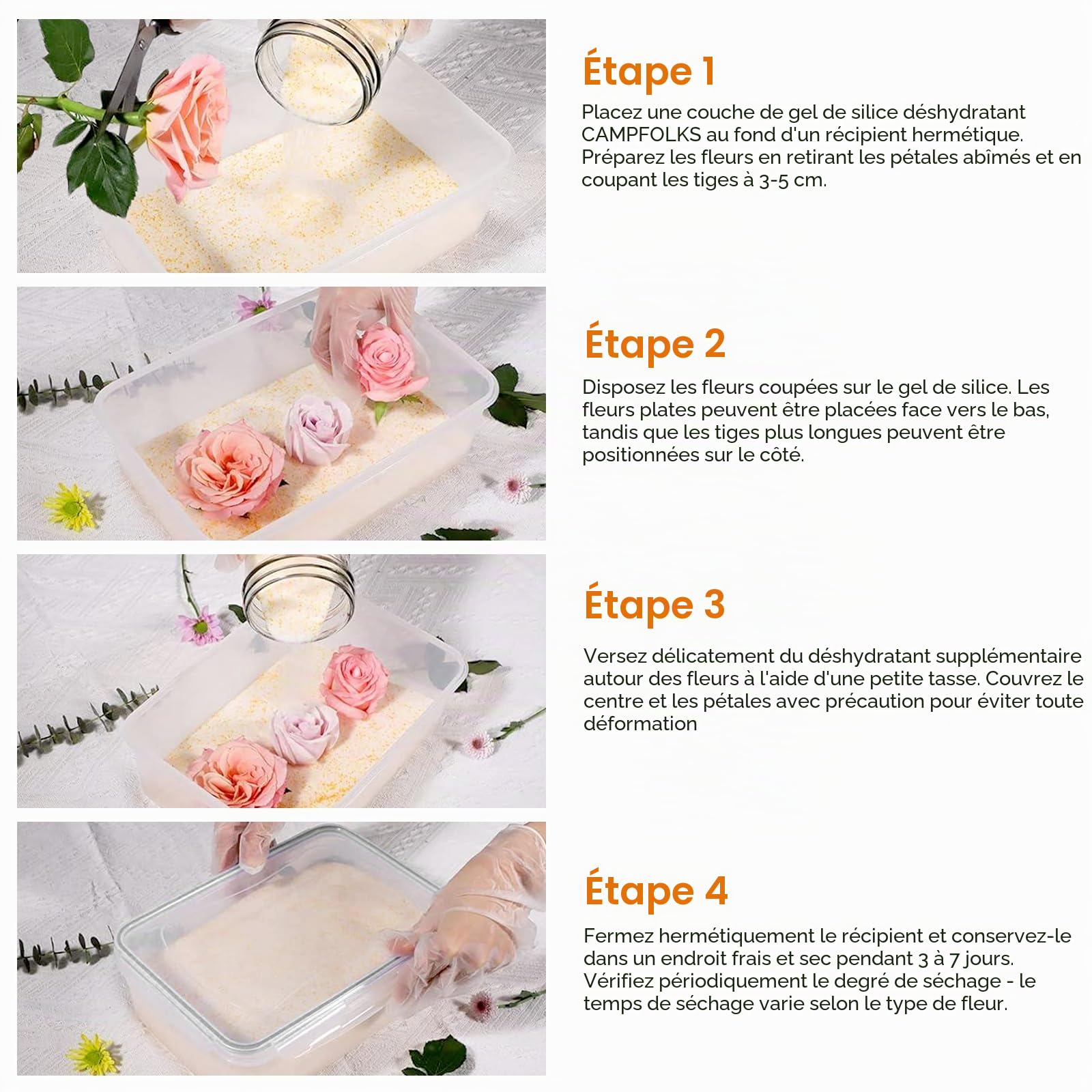 1.0KG Silice Fleurs Séchées - Gel de Silice pour Fleurs - Cristaux de séchage- Silicagel Reutilisable Gel de Silice anti Humidité Absorbeur Déshydratant la Conservation du Bouquet de Mariage